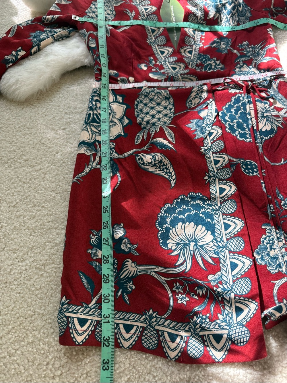FARM Rio Crimson Floral Wrap Dress with Teal & Cream Accents Size XS - Picture 6 of 6